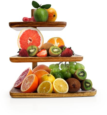 Lavesty Etagere für Obst, Gemüse, Desserts und Snacks – Multifunktional & Stabil – Hochwertige Obstschale – Praktisch & Modern – Obstkorb mit rutschfestem Boden – Etagere 3 Etagen – Etagere Holz