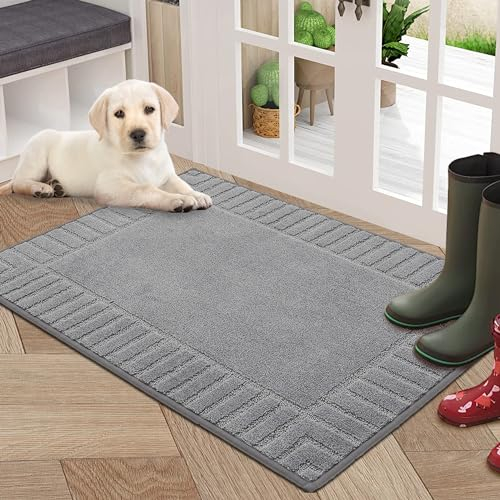 BEQHAUSE Türmatte Innen, super saugfähige Schmutzfangmatte, rutschfeste Maschinenwaschbare Fußmatte, Schmutzfänger Teppich für Hund, Eingang, Haustür, 60x90cm, Hellgrau