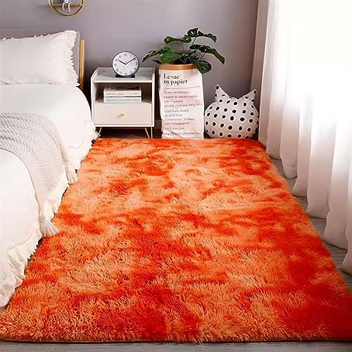 Reyox Shaggy Teppich Hochflor Langflor, Teppiche Modern rutschfest Pflegeleicht für Wohnzimmer Schlafzimmer Bettvorleger Tie Dye Orange 120 x 160 cm