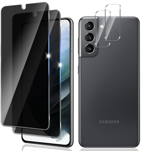 [2+2 Stück]Sichtschutz für Samsung Galaxy S21 5G Schutzglas[2 Stück Privatsphäre Schutzfolie und 2 Kameraschutz] 9H Härte,Blasenfrei, Kratzfestigkeit