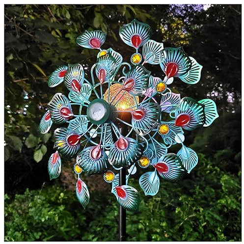 Solar WindmüHle, 178cm Groß Windrad Garten Metall Gross XXL, LED-Beleuchtung Gartenstecker Windspiel, FüR Terrasse Und Garten