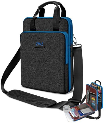 ZINZ 12,3-13 Zoll Reise Laptop Umhängetasche mit erweiterbarem Fach und Wertsachenfach - Schwarz-blauer Rand