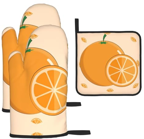 YYHHAOFA Ensemble de maniques et maniques orange fraîche - Isolation épaisse et anti-brûlure - 2 gants isolants et un tapis de couvercle