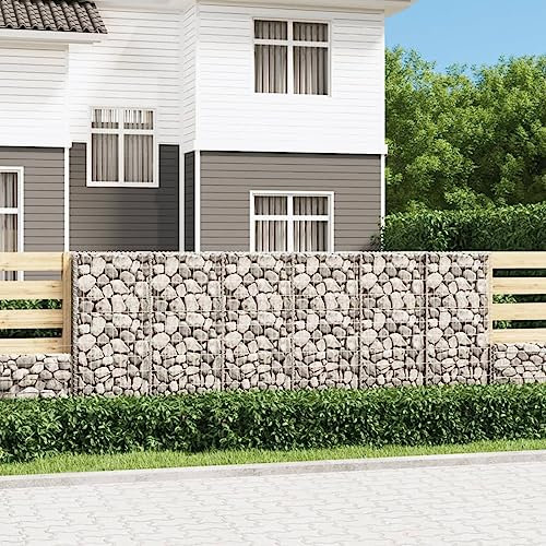 Homgoday Gabbione con Copertura in Acciaio Zincato 300x50x100 cm, Fioriera da Esterno Fioriera Balcone Fioriera Grigliato per Giardino