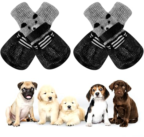 ZSMJAER Hund Pfotenschutz Fußabdeckung, 4 x wasserdichte rutschfeste Hundeschuhe, Schützende Hundesocken, Verstellbare Hundeschuhe mit 2 Klettbändern, Größe ist für Kleine und Mittlere Hunde (L)