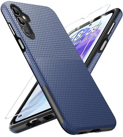 Vaki Handyhülle für Samsung Galaxy A55 5G Hülle mit Schutzfolie, Stoßfest Bumper Kratzfestigkeit rutschfest Schutzhülle Schwer Silikon Case für Samsung A55 5G Cover Tasche (Blau)