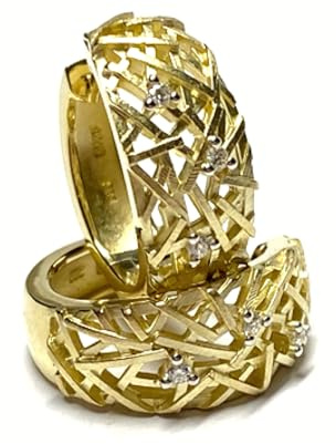 Creolen Gold 585/- Gold matt Brillant 0,05ct wsi Klappcreole Scharniercreole