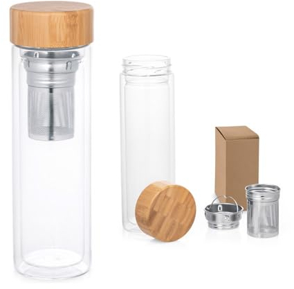 Recamania Bouteille isotherme avec filtre pour thé et infusions 500 ml en verre double - Convient pour l'eau