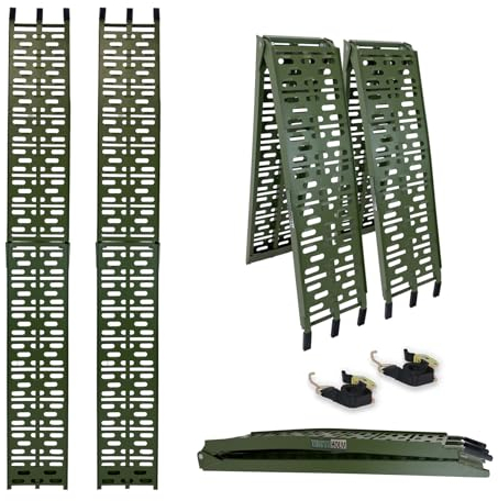 TRUTZHOLM 2X Auffahrrampe 680 kg Faltbar Alu Rampen klappbar Alu Auffahrrampe Rampe Verladerampen 340 kg Tragkraft pro Rampe Quadverladung Oliv