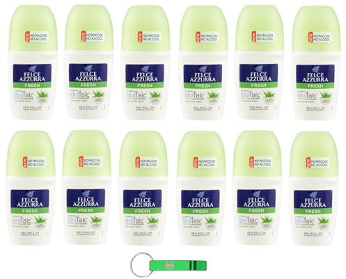 12 deodoranti roll on Fresh Felce Azzurra con Aloe Vera, Formula IdraTalk, Efficacia 48 ore, Senza Macchie - 50 ml + Beni Culinari Free Keychain
