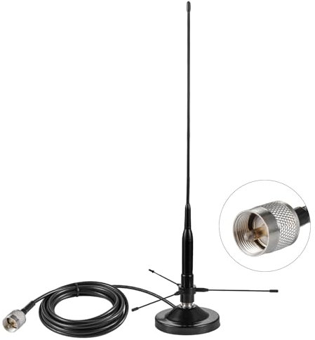 UHF VHF Dual Band 136-174MHz 400-470MHz Magnetic Base Mount Soft Whip Antenna with Ground Plane Kit, Vehicle Mobile Ham Radio Antenna with PL259 Male Connector for Car Amateur Radio Marine VHF Radio