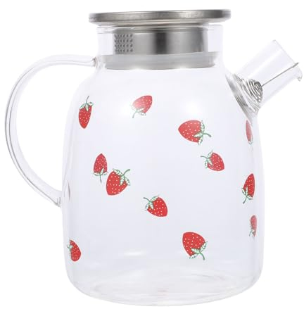 CIYODO 1pieza Tetera De Vidrio De Diseño De Fresa Para Preparar Infusiones Casa Fácil De Usar y Elegante