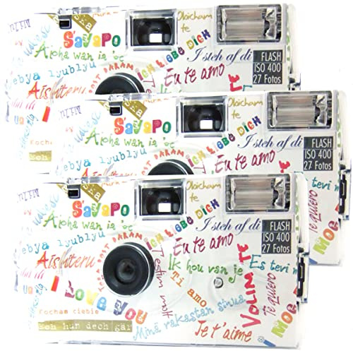Lot de 3 appareils photo jetables 1A PHOTO PORST Edition I Mog Di en blanc, multicolore, avec flash, piles et film (lot de 3, 27 prises chacune)