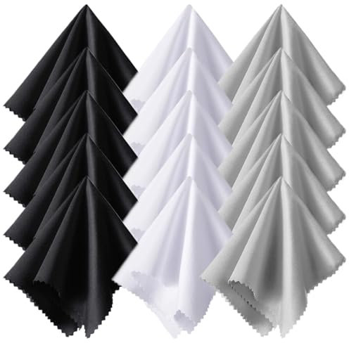 AFCJLTO 15 Piezas Gamuza Limpia Gafas,Gafas Paño de Limpieza, Paños de Limpieza de Microfibra para Pantallas LCD, Lentes,Cámaras, Teléfonos Móviles, Tabletas(negro,blanco, gris)