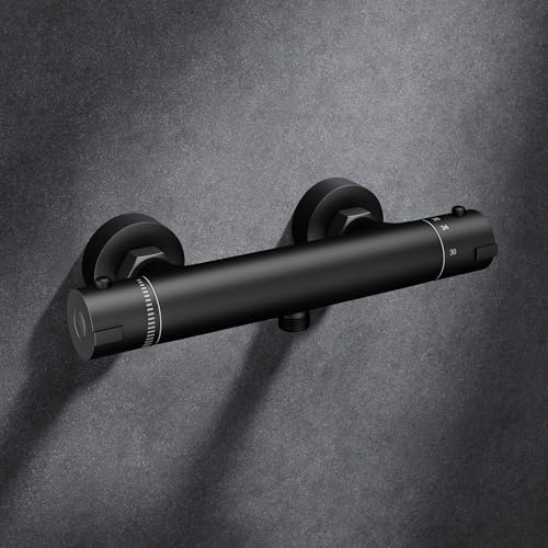 MORADO Thermostat Schwarz Duscharmatur mit Verbrühschutz bei 38℃,Duscharmatur mit Thermostat,Mischbatterie für Dusche,Brausethermostat für die Dusche, Schwarz Matt