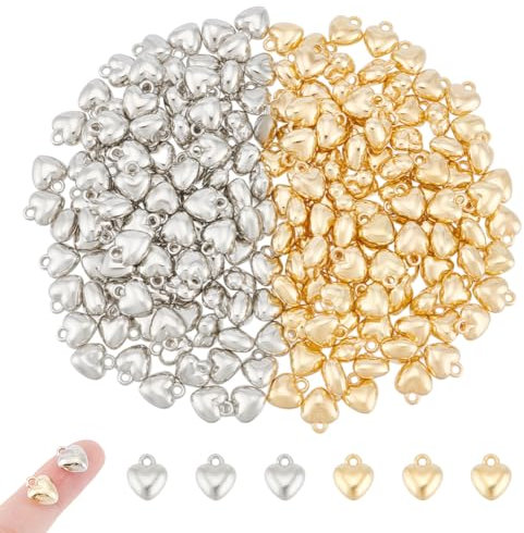 UNICRAFTALE 200 Stück 2 Farben Geschwollener Herzanhänger Kleiner Liebesanhänger Kleines Pfirsichherzanhänger Goldene Anhänger Für Die Herstellung von DIY Halsketten Armbändern Ohrringen Und Schmuck