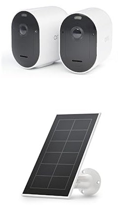 Arlo Pro 5 Überwachungskamera Aussen WLAN + Solar Panel, 2K+ HDR Video, Kabellos, Verbesserte Farbnachtsicht, 160° Blickwinkel, Spotlight, 2-Wege Audio, Alarm Sirene, Secure Testzeitraum, 2er Set