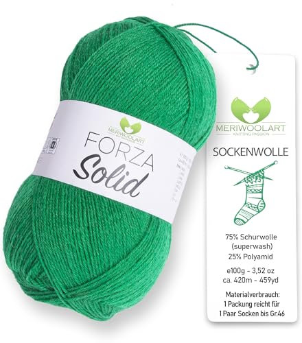 MeriWoolArt® Sockenwolle 4-fädig – 100g Merino Wolle Garn zum Stricken & Häkeln, 75% Schurwolle (superwash), 25% Polyamid, 420m – Ideal für Socken für Herren und Damen, Pullover & Cardigans 4628