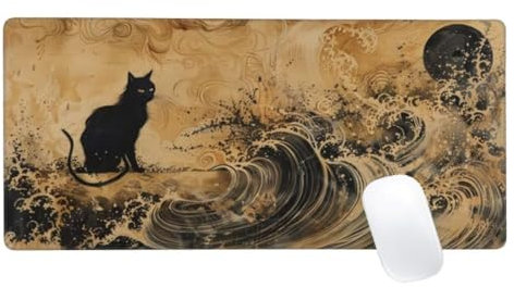 Chat Tapis de Souris XXL 1000x500mm, Tapis de Souris Flots, Tapis Souris pour Clavier et Bureau, Étendu Tapis de Souris Gamer, Lavable Surface, Base Antidérapante,Améliorer Précision et Vitesse Z2-592