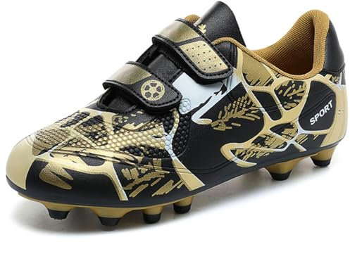 BAODLE Zapatos de fútbol para niños FG Profesionales al Aire Libre Fútbol de Zapatos de niño TF Apatos de Entrenamiento fútbol de Teenage Spike Negro Oro EU 38