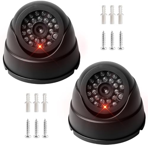 GOMETY 2 pcs Dummy Kamera, Dome Überwachungskamera Attrappe mit Rot Blinkender LED Fake Attrappe Kamera Dummy Kamera Attrappe Fake Camera für Zuhause und Büro Überwachung, Attrappe