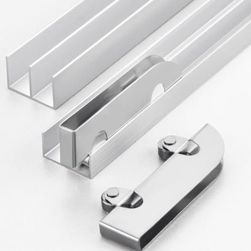 Riel de puerta corredera doble sin ranura, adecuado for riel de puerta corredera de armario, partición, puerta corredera plana, puerta de madera, rueda de puerta corredera, riel guía silencioso(59in)
