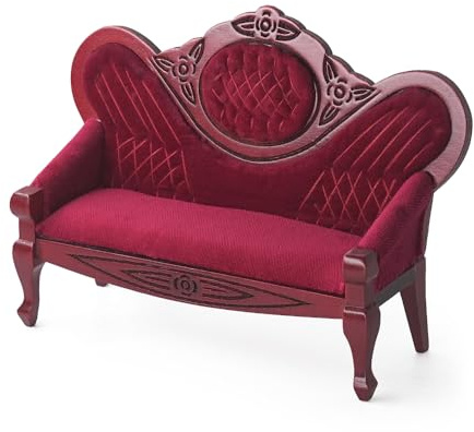 Odoria Puppenhaus Chaiselongue Miniatur Relaxsessel: 1/12 Maßstab Ohrensessel Sofa für Vintage Viktorianisch Schlafzimmer - Mini Liebesbank Sessel Wohnzimmer Möbel Holz Antik Luxuriös Rot