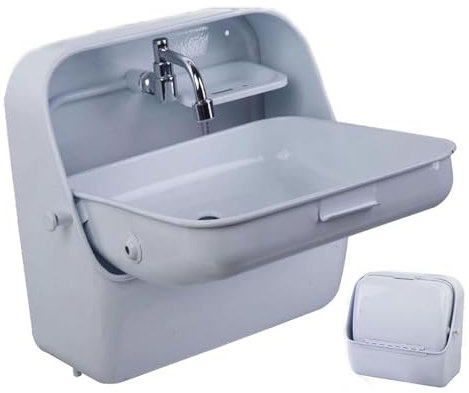 Lavamani in acciaio inox,Lavamani a parete con rubinetto,Lavamani portatile pieghevole,per food truck, camper, roulotte,White