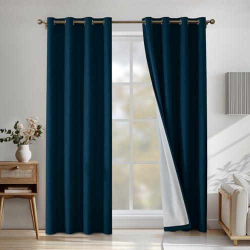 CYCMACO Verdunklungsvorhänge Leinen 2er Set, 140x160cm, Kälteschutz Thermovorhang Mit Ösen, Lärmschutzvorhang, Wohnzimmer Lichtundurchlässig Vorhänge, Schlafzimmer Vorhänge, Dunkelgrün