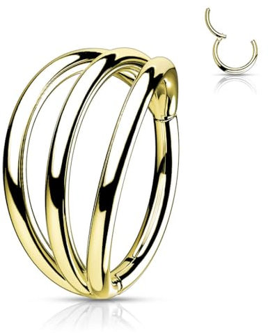 Stachelkleid Titan Ring Dreireiher Clicker Piercing Ohr Helix Tragus Medusa Daith Gold, 1 mm, 8 mm