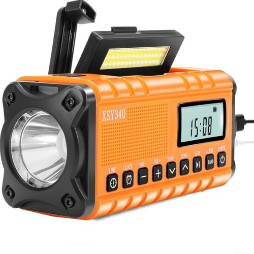 Radio De Emergencia, Radio Solar Portátil AM/FM Portátil, Radio Solar Eólica Alimentada Por Baterías Recargables, Linterna De Viaje De Emergencia Al Aire Libre Con Linterna LED (Orange)