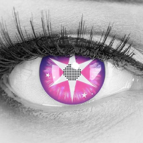 Meralens Lenti a Contatto Colorate viola Violet Star Lenses - con porta lenti a contatto - ideali per Manga Anime Halloween – Durata 1 Anno - 1 Coppia senza correzione