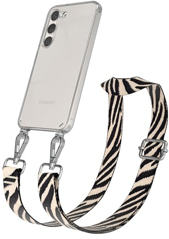 EAZY CASE Handykette - Verstellbares Taschenband kompatibel mit Galaxy S23, Schulterriemen, Handykordel mit Silikon Hülle, Umhängetasche, Zebra - Schwarz Beige Silber