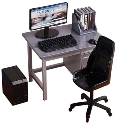 Sharplace 1:12 Computer-Schreibtischstuhl-Set mit, Modellszenen-Sammlungen, Bastel-Miniaturmöbel für Miniaturszenen-Zubehör, Grau