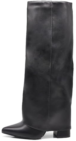 IF FASHION Stivali Alti A Punta Gambale A Ghetta Con Tacco Da Donna in Ecopelle Liscia – Stile Western Eleganti G702 Nero N.37
