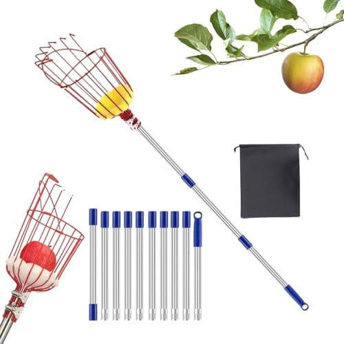 Tuxuseo Bastone per Raccolta Frutta | 4 m Albero da frutto,Bastone Portatile per Raccogliere Arance, pesche, pere, melograni e Noci