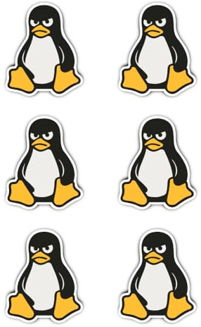 Aufkleber: 50 mm, 6 Stück - Pinguin Linux Tux Nerd Sticker für Laptop & IT Büro