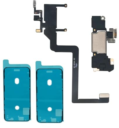 MEEFIX Altavoz auditivo y cable flexible en blanco compatible con iPhone 11 (6.1 pulgadas), sin sensores (listo para trasplante de identificación facial), requiere microsoldadura, incluye micrófono y