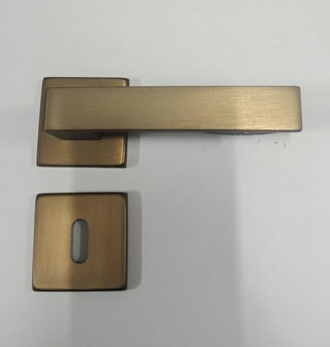 Generico Maniglia per porte interne Quadrata - Serie ANGOLO - Linea Cali' - Prodotto made in Italy - Materiale Alluminio - Rosetta e bocchetta foro chiave 50x50 (Bronzo)