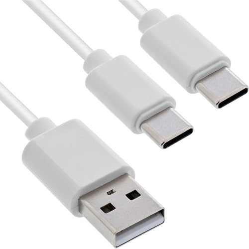 InLine 2in1 Y-Ladekabel, USB-A auf 2x USB-C, bis zu 25W Ladeleistung, kompaktes Doppel-Ladekabel für Gadgets, kein Schnellladen, weiß, 0,5m, 35126W