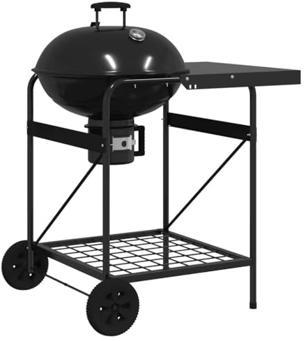 Barbacoa al aire libre de metal negro con 2 ruedas, 91 x 71 x 107 cm, barbacoa portátil para jardín, terraza, camping, picnic, fácil de transportar y fácil de limpiar