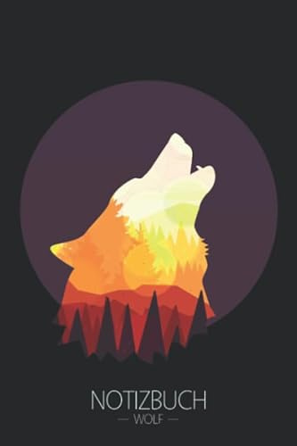 Wolf Notizbuch: Wölfe Buch - Liniertes Notizbuch ca A5 für Notizen, Skizzen, Zeichnungen, als Kalender, Tagebuch oder Geschenk; breites Linienraster; Motiv: Wolf Nacht