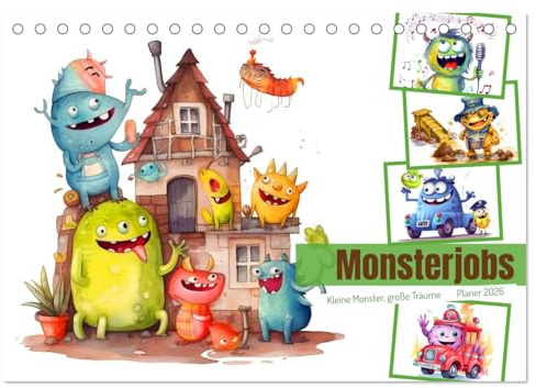 Monsterjobs - Kleine Monster, große Träume (Tischkalender 2026 DIN A5 quer), CALVENDO Monatskalender: Ein Planer-Kalender für Kinder, um ihre Karriereträume zu verfolgen. (CALVENDO Spass)