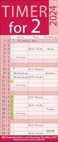 Timer for 2 Lifestyle 2024: Familienplaner mit 3 breiten Spalten. Hochwertiger Familienkalender mit Ferienterminen, Vorschau bis März 2025 und nützlichen Zusatzinformationen.