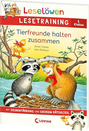 Leselöwen Lesetraining 1. Klasse - Tierfreunde halten zusammen: Mit Silbenfärbung und großem Rätselteil - Erstlesebuch zum Lesenüben mit Rätseln für Kinder ab 6 Jahren