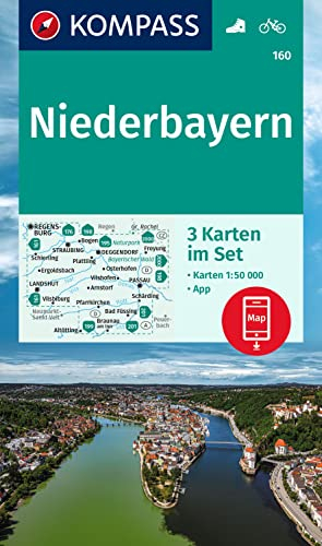 KOMPASS Wanderkarten-Set 160 Niederbayern (3 Karten) 1:50.000: inklusive Karte zur offline Verwendung in der KOMPASS-App. Fahrradfahren.