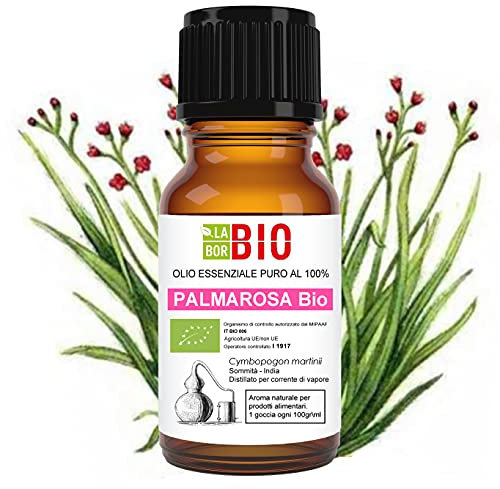 Palmarosa Olio essenziale 100% Puro 10 ml - Uso interno Terapeutico Alimentare Diffusori Aromaterapia Cosmetica Cucina - Laborbio