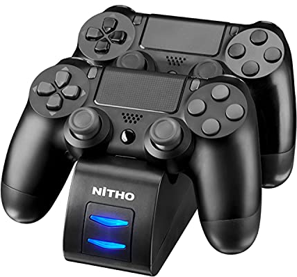 NiTHO Charging Station Compatible with PS4 Dualshock Controllers, Snap-Down Charger Station for Recharge 2x PS4 Controllers, Plugless Charger Dock with 2x Safe Plugs to Prolong Controller Life