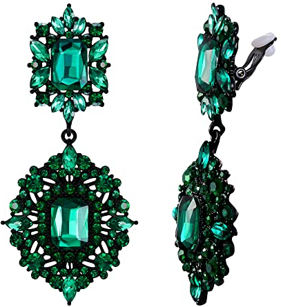 EVER FAITH Ohrclips Art Deco Vintage-Stil Party Gatsby Baumeln Chandelier Clips on Ohrringe für Damen Grün-Ton