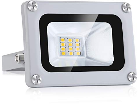 NIKEEYEN Foco Exterior LED 10W IP65 Impermeable 12V Proyector 1000LM 6500K Blanco Frío Luz de Seguridad para Jardín, Garaje, Patio, Campo y Césped